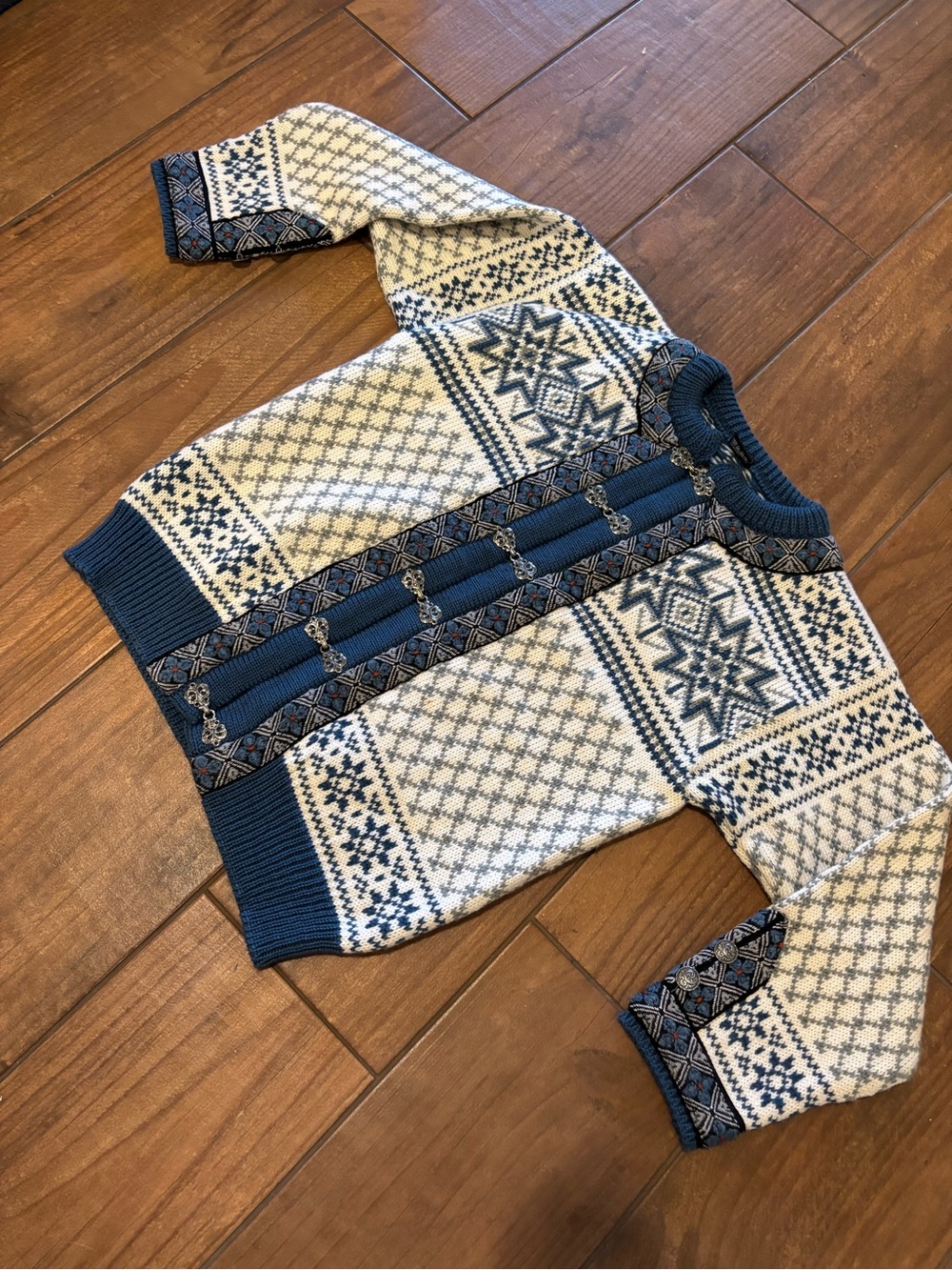 Dale of Norway Pure Wool Nordic Cardigan Sweater Blue Fair Isle Toggle Clasps M